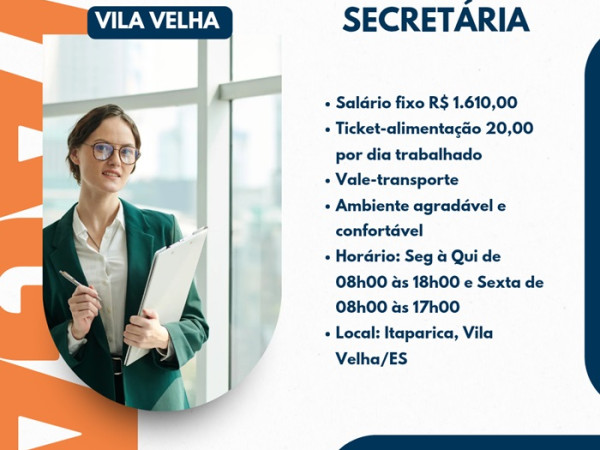 VAGA DE SECRETÁRIA - VILA VELHA