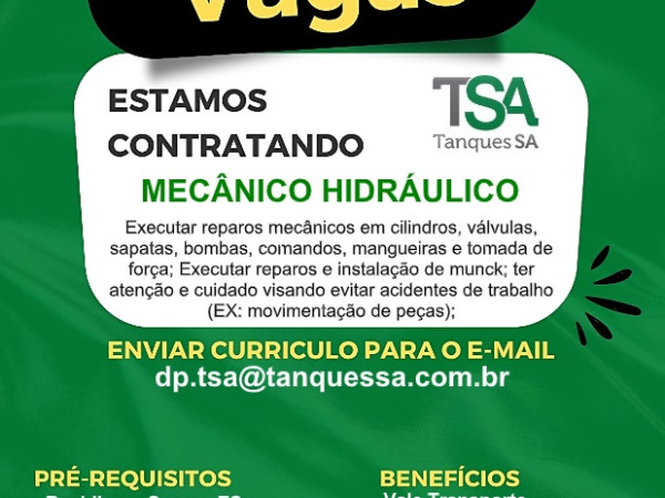 TSA CONTRATA MECÂNICO HIDRÁULICO
