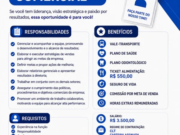 VAGA DE GERENTE COMERCIAL