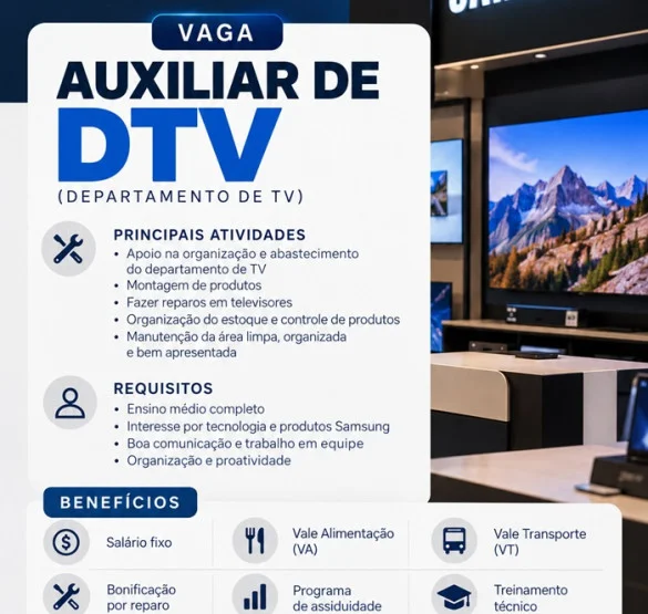 Samsung Smart Center contrata Auxiliar de DTV