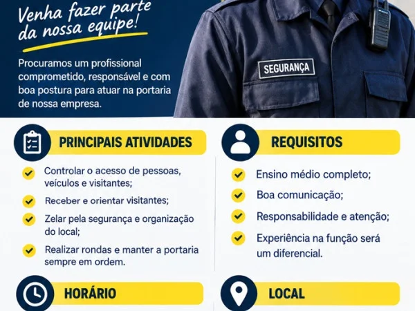TEMOS VAGA — PORTEIRO DIURNO