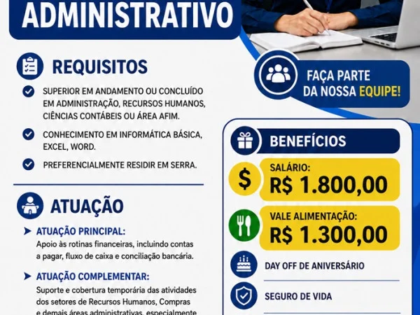 TRINITY ENGENHARIA CONTRATA ASSISTENTE ADMINISTRATIVO