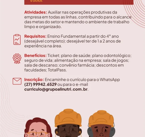 Alinutri contrata Auxiliar de Operação de Produção