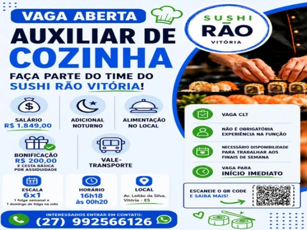 AUXILIAR DE COZINHA - SUSHI RÃO VITÓRIA 