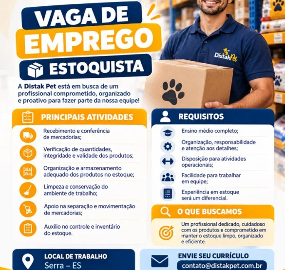 Distak Pet contrata Estoquista