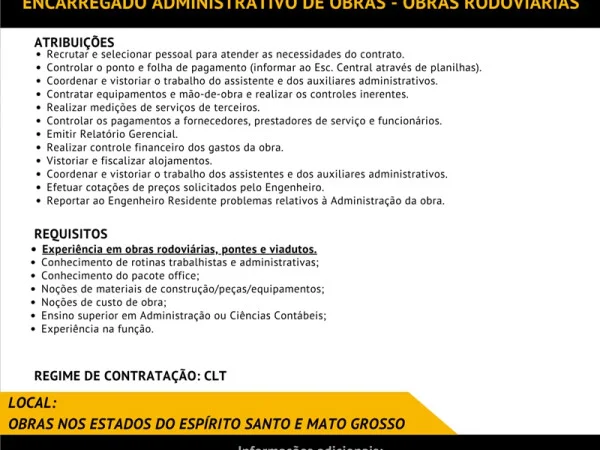 Grupo A. Madeira contrata Encarregado Administrativo de Obras