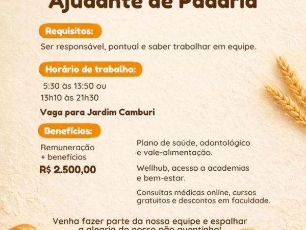 Vaga para Ajudante de Padaria | Jardim Camburi