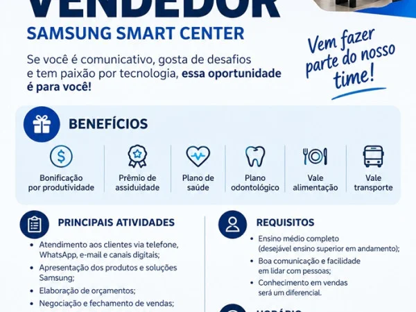 Vaga para Vendedor(a) – Samsung Smart Center