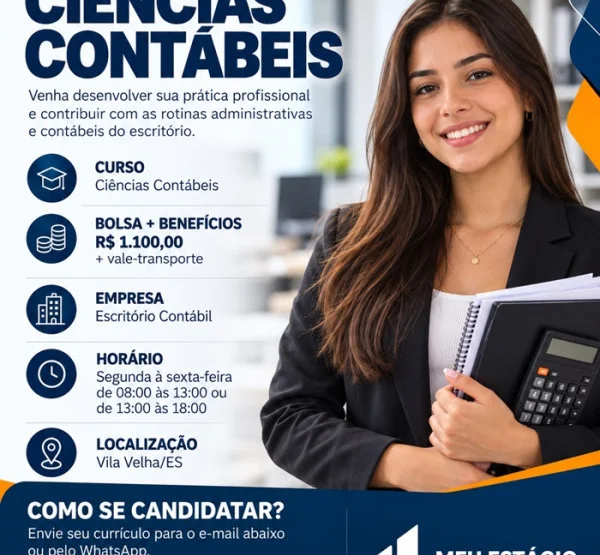 VAGAS DE ESTÁGIO – CIÊNCIAS CONTÁBEIS | ADMINISTRAÇÃO