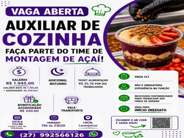 AUXILIAR DE COZINHA - MONTAGEM DE AÇAÍ 