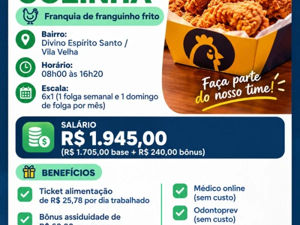 Vaga para Auxiliar de Cozinha | Vila Velha