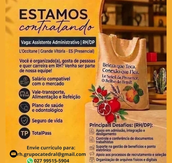 Assistente Administrativo | RH/DP | L'Occitane | Grande Vitória ES