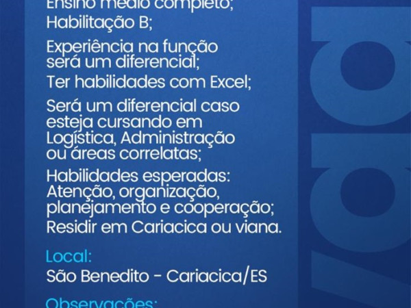 Vaga para Auxiliar de Estoque