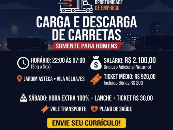 Vaga para Carga e Descarga de Carretas (Somente para homens)