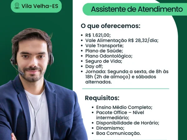 Vaga para Assistente de Atendimento