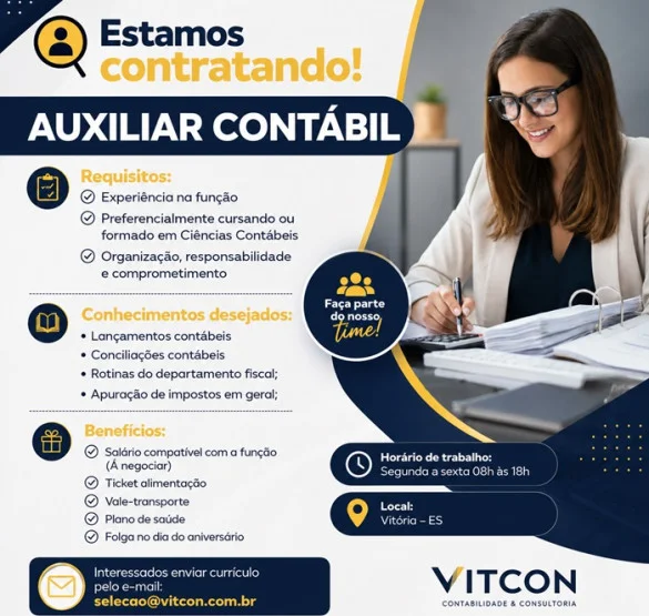 Escritório contrata Auxiliar Contábil