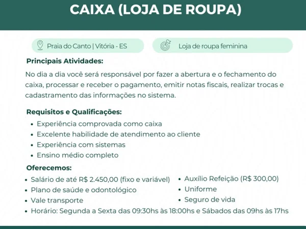 Vaga para Caixa (Loja de roupa)