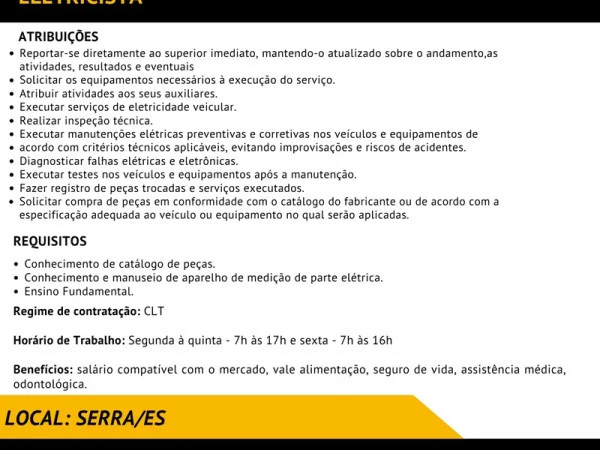 Grupo A. Madeira contrata Eletricista