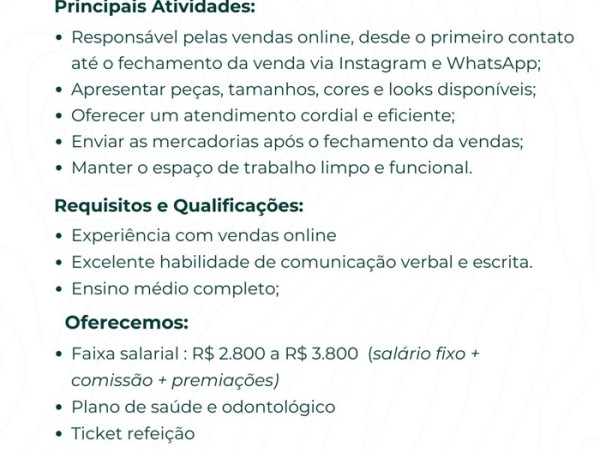 Vendedora Online (loja de roupa feminina na Praia do Canto -Vitória/ES)