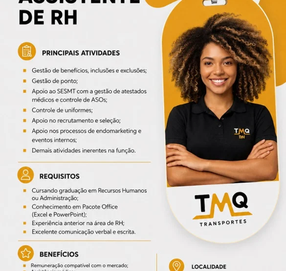 TMQ Transportes contrata Assistente de RH