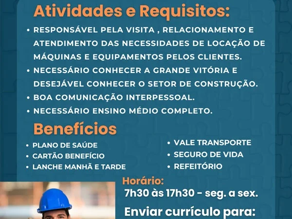 Vaga de Vendedor Externo - Grande Vitória
