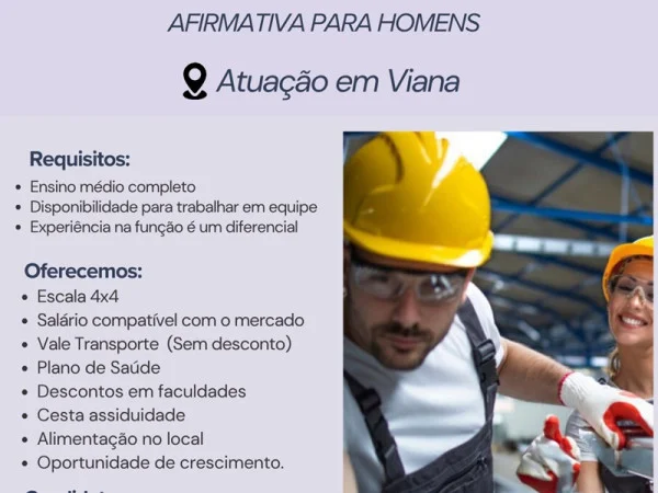 Vaga para Auxiliar de Produção