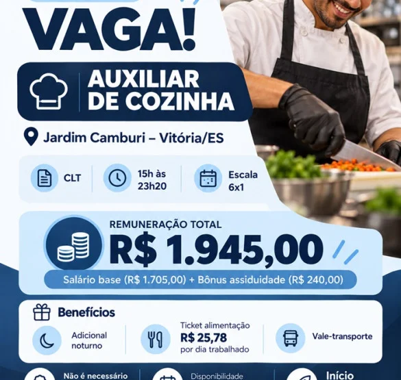 Vaga de Auxiliar de Cozinha (Jardim Camburi – Vitória)