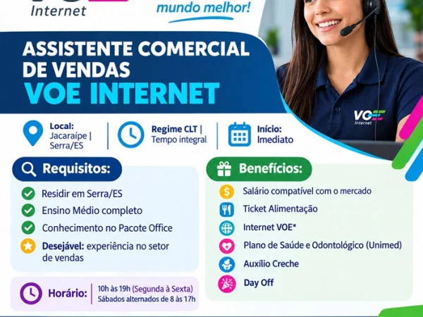 ASSISTENTE COMERCIAL DE VENDAS – VOE INTERNET  