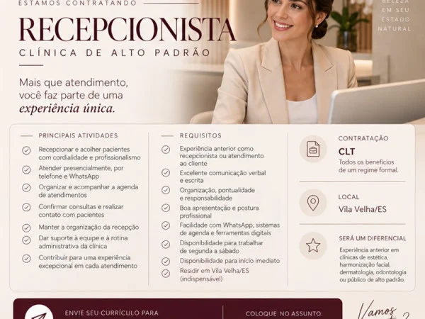 CLÍNICA CONTRATA RECEPCIONISTA