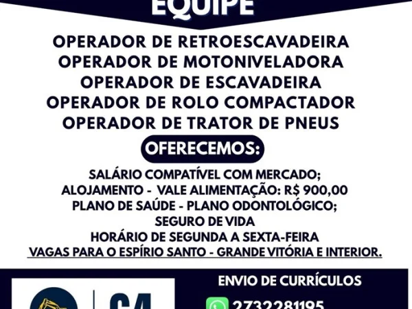 G4 Locação e Pavimentação abre vagas para Operadores de Máquinas