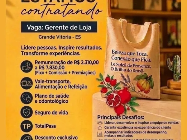 Vaga para Gerente de Loja / Cosméticos e Perfumaria Premium / Grande Vitória - ES