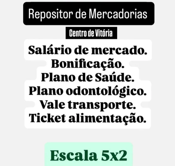 Vaga para Repositor de Mercadorias