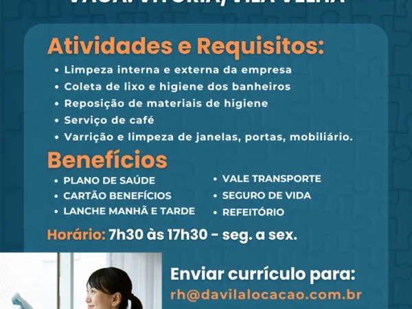 Vaga para Auxiliar de Serviços Gerais