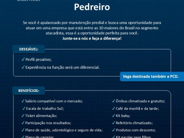 Unimarka contrata Pedreiro