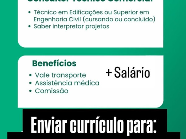 Vaga para Consultor Técnico Comercial