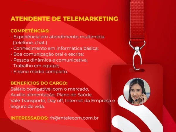 RN TELECOM CONTRATA ATENDENTE DE TELEMARKETING