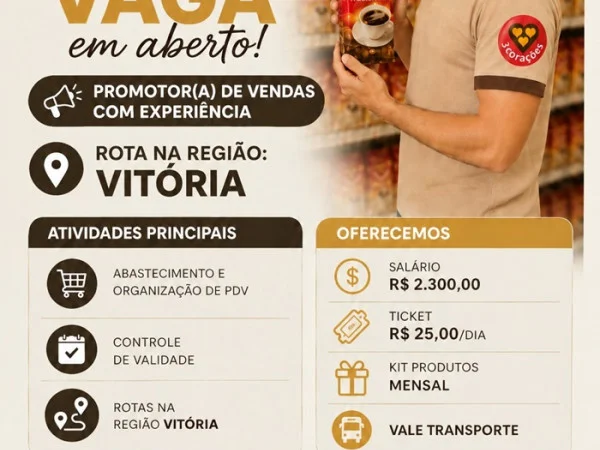 Grupo 3Corações contrata Promotor(a) de Vendas