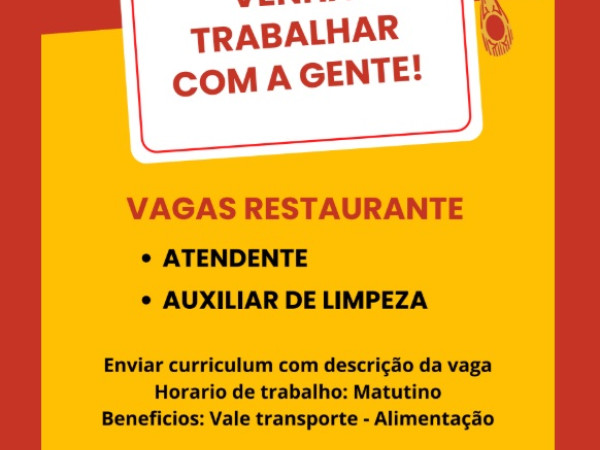 VAGAS DE ATENDENTE E AUXILIAR DE LIMPEZA
