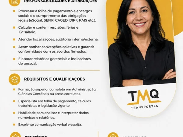 TMQ Transportes contrata Analista de Departamento Pessoal
