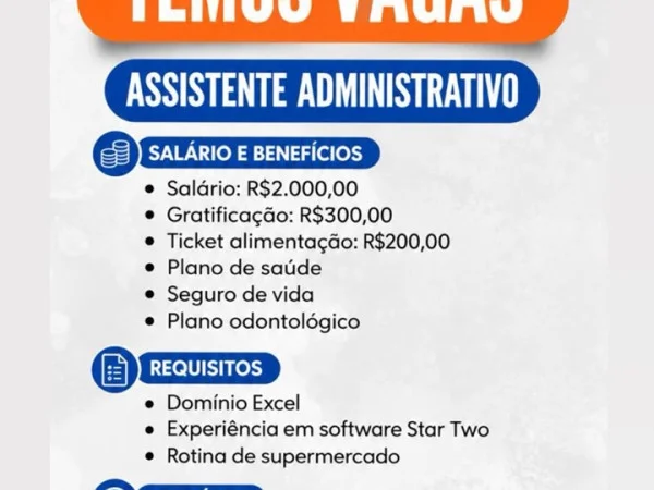 LIMOEIRO SUPERMERCADO CONTRATA ASSISTENTE ADMINISTRATIVO
