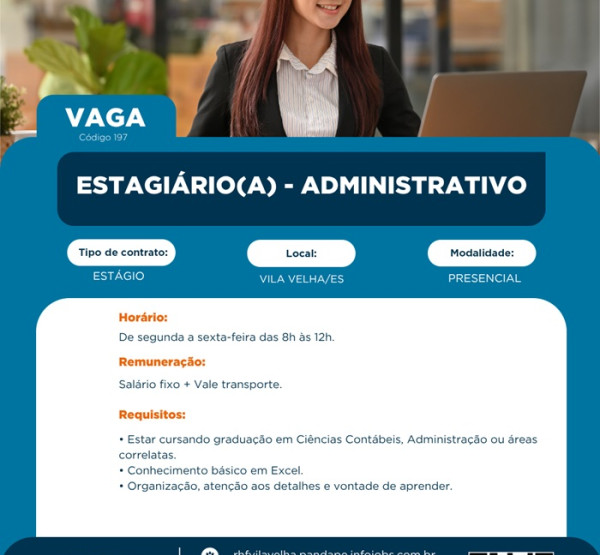 Vaga para Estagiário(a) - Administrativo