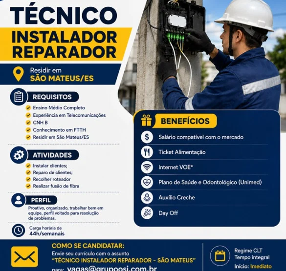 TÉCNICO INSTALADOR REPARADOR - SÃO MATEUS/ES