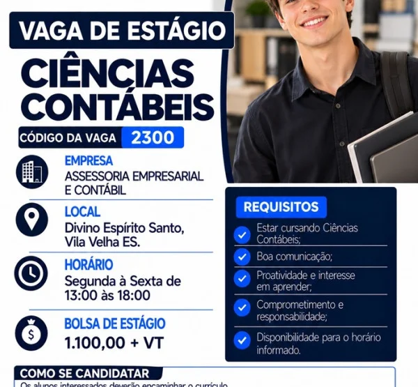 VAGAS DE ESTÁGIO – CIÊNCIAS CONTÁBEIS | ADMINISTRAÇÃO