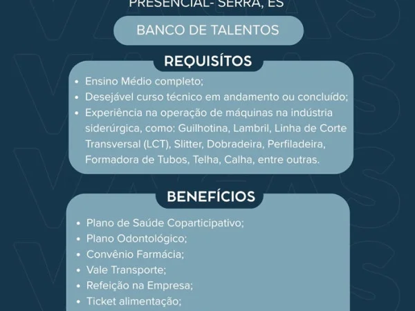 DIAÇO contrata Operador de Máquinas (Banco de Talentos)