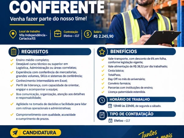 VAGA PARA CONFERENTE