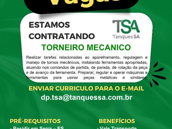 TSA CONTRATA TORNEIRO MECÂNICO
