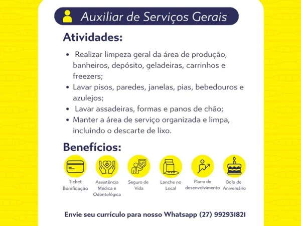 Padaria Monte Libano contrata Auxiliar de Serviços Gerais