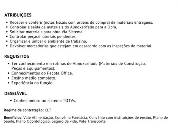 Grupo A. Madeira contrata Assistente de Almoxarifado