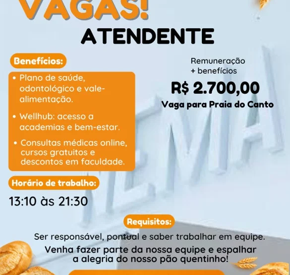 Vaga para Atendente | Praia do Canto
