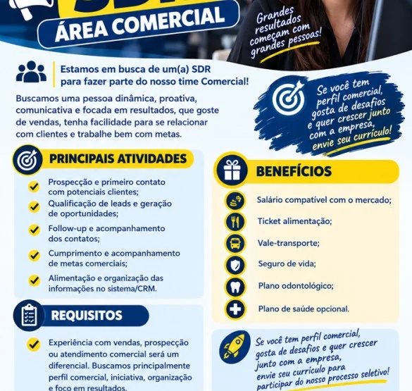  VAGA ABERTA | SDR – ÁREA COMERCIAL